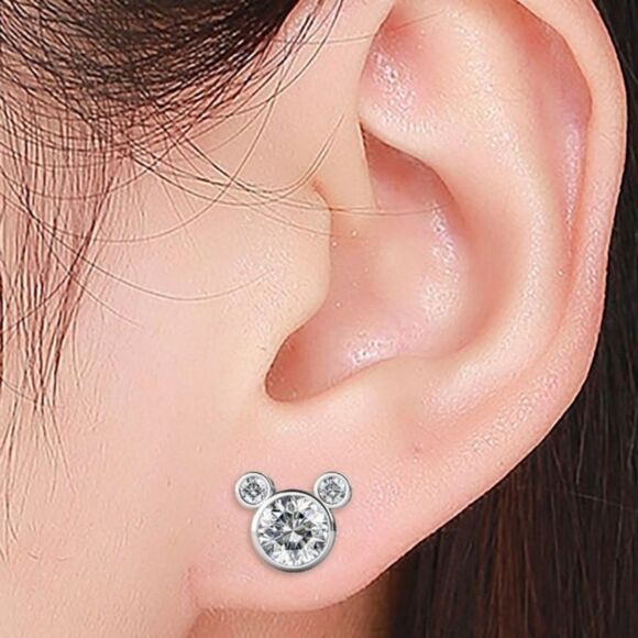 Silver Mickey Mouse Crystal Stud Earrings - Picture 4 of 4